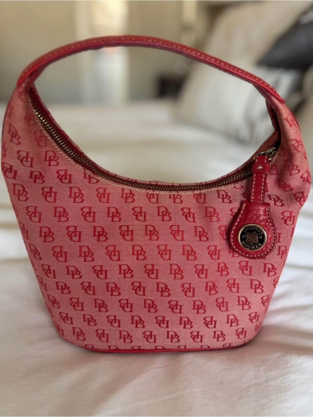Vintage Dooney & Bourke Pink Monogram Shoulder Hobo
